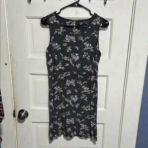 GAP Floral Sleeveless Dress - Gray w/ Purple/tan flowers